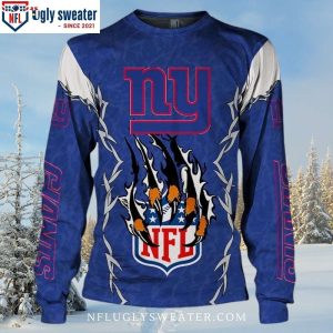 Ny Giants Claw Pattern Ugly Christmas Sweater – Roaring Team Spirit