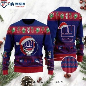 Ny Giants Ugly Sweater Unique Grateful Dead Skull And Gingerbread Design