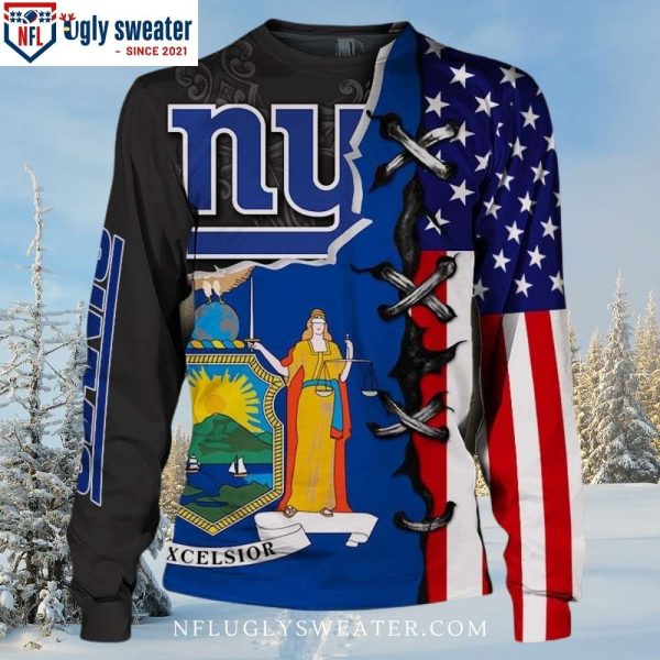 Ny Giants Ugly Sweater With American Flag Design – Unique Patriotism