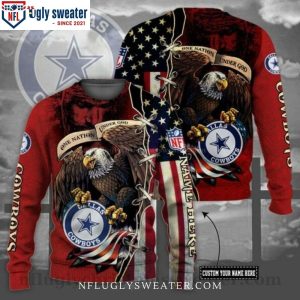 One Nation Under God NFL Dallas Cowboys Custom Name Ugly Christmas Sweater