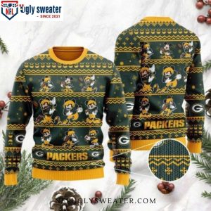 Packers Christmas Sweater With Whimsical Mickey Mouse Holiday Party Design