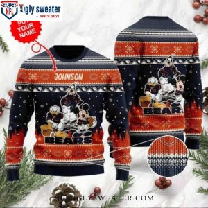 Personalized Chicago Bears Xmas Sweater – Logo Print With Mickey Character