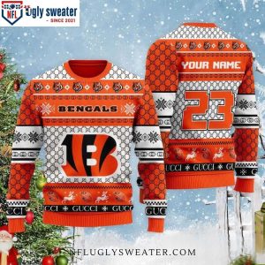 Personalized Cincinnati Bengals Gucci Pattern Ugly Christmas Sweater