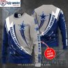 NFL Dallas Cowboys Xmas Sweater – Personalized Blue White Stripes Curve Ugly Christmas Sweater