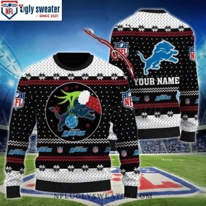 Personalized Detroit Lions Grinch Design On Ugly Christmas Sweater