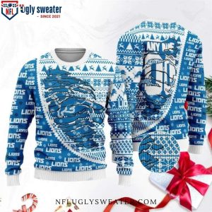 Personalized Detroit Lions Ugly Christmas Sweater Featuring Logo Print