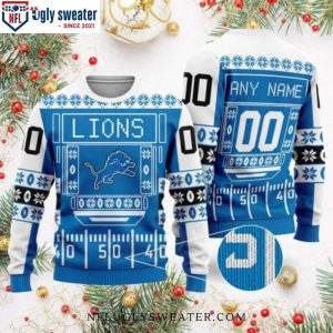 Personalized Detroit Lions Ugly Christmas Sweater – Football Field Motifs