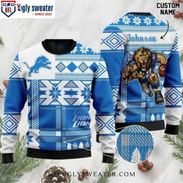 Personalized Lions Ugly Christmas Sweater – Custom Name And Fan Gifts