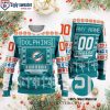 Personalized Miami Dolphins Ugly Christmas Sweater Rugby Stadium Motifs