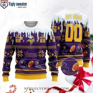 Personalized Minnesota Vikings Snowfall Extravaganza Ugly Christmas Sweater