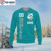 Personalized Miami Dolphins Ugly Sweater – All I Want For Christmas Design