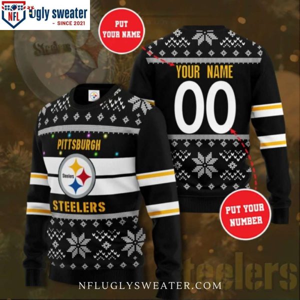 Personalized Pittsburgh Steelers Christmas Light Ugly Sweater