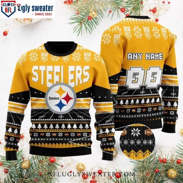 Personalized Pittsburgh Steelers Logo Print Ugly Christmas Sweater With Stadium Motifs