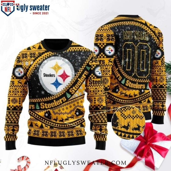 Personalized Pittsburgh Steelers Ugly Christmas Sweater – Logo And Snowflakes Design