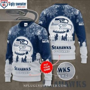 Personalized Santa Graphic Seattle Seahawks Ugly Christmas Sweater