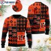 Stylish Bengals Logo And Diamond Pattern Ugly Sweater