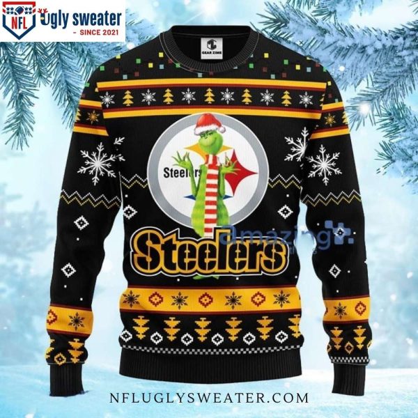 Pittsburgh Steelers Fans Funny Grinch Ugly Christmas Sweater