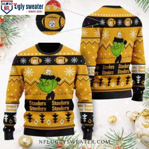 Pittsburgh Steelers Festive Ugly Christmas Sweater – The Grinch Christmas Light Design