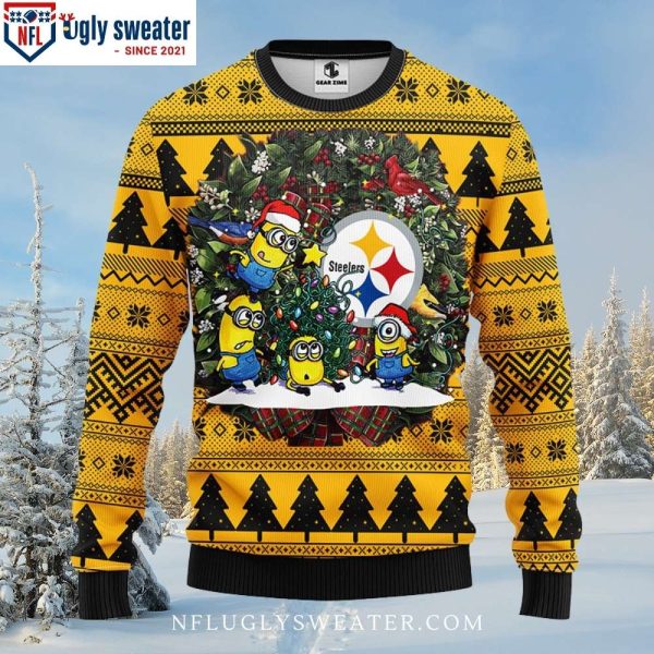 Pittsburgh Steelers Logo Print Funny Minion Ugly Christmas Sweater