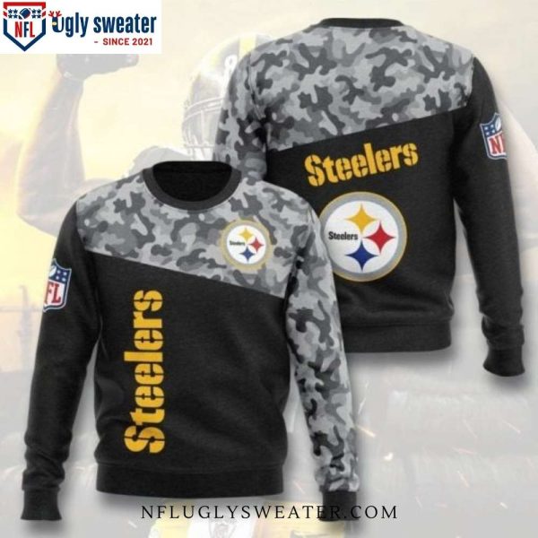 Pittsburgh Steelers Logo Print Ugly Christmas Sweater – Black Camo Edition