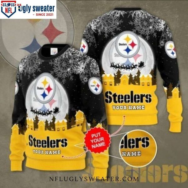 Pittsburgh Steelers Logo Print Ugly Christmas Sweater – Christmas Eve Snow Flower Edition