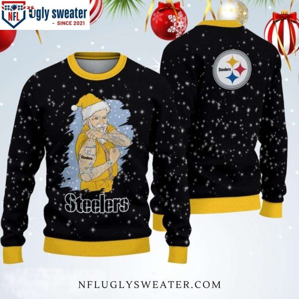 Pittsburgh Steelers Merry Tattoo Santa Christmas Ugly Sweater