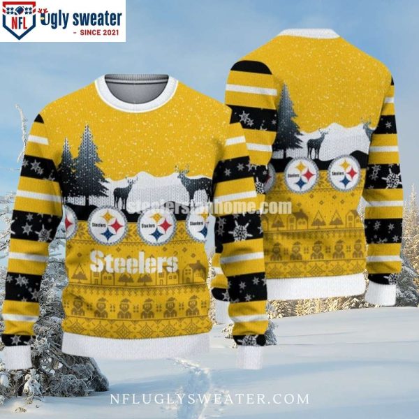 Pittsburgh Steelers Pine And Reindeer Ugly Christmas Sweater