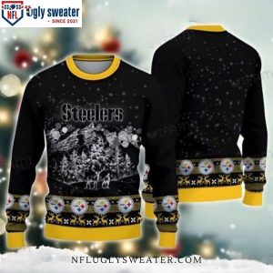 Pittsburgh Steelers Reindeer In Winter Forest Ugly Christmas Sweater