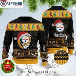 Pittsburgh Steelers Skull Santa Hat Logo Print Christmas Sweater