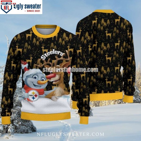 Pittsburgh Steelers Snowman And Reindeer Ugly Christmas Sweater