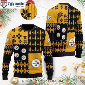 Pittsburgh Steelers Ugly Christmas Sweater – Logo Print Snowflakes And Reindeer