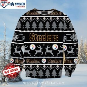 Pittsburgh Steelers Ugly Sweater With Tree And Reindeer Pattern – Perfect Gift For Fans