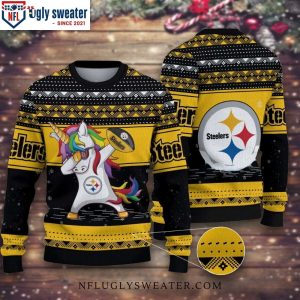 Pittsburgh Steelers Unicorn Dabbing Ugly Christmas Sweater – Logo Print Edition