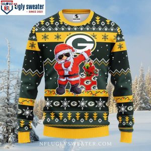 Playful Dabbing Santa Claus Print NFL Packers Ugly Christmas Sweater 1