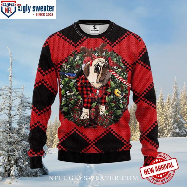 Pug With Reindeer Antlers – Tampa Bay Buccaneers Ugly Xmas Sweater