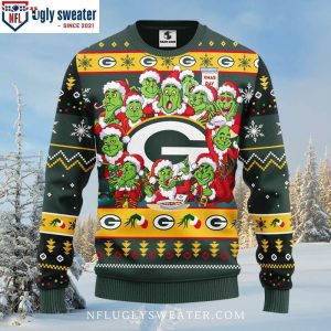 Quirky Graphic 12 Grinch Xmas Day Green Bay Packers Ugly Christmas Sweater 1