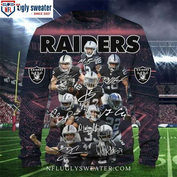 Raiders Football Team Print Ugly Christmas Sweater – Unique Raiders Gifts