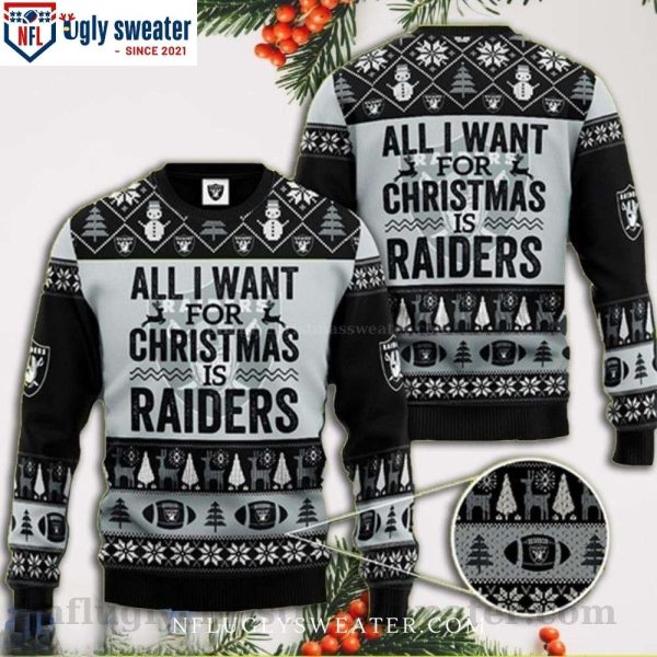 Raiders Ugly Christmas Sweater – All I Want For Christmas Is Raiders – Perfect for Fans