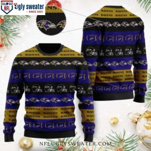 Ravens Christmas Sweater – Classic Logo And Helmet Symbols Design