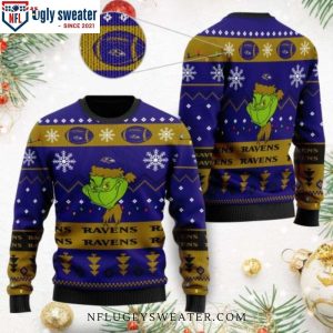 Ravens Christmas Sweater – Cute Grinch Edition For Fans