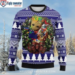 Ravens Christmas Sweater – Groot Hug Football-Themed Ugly Sweater