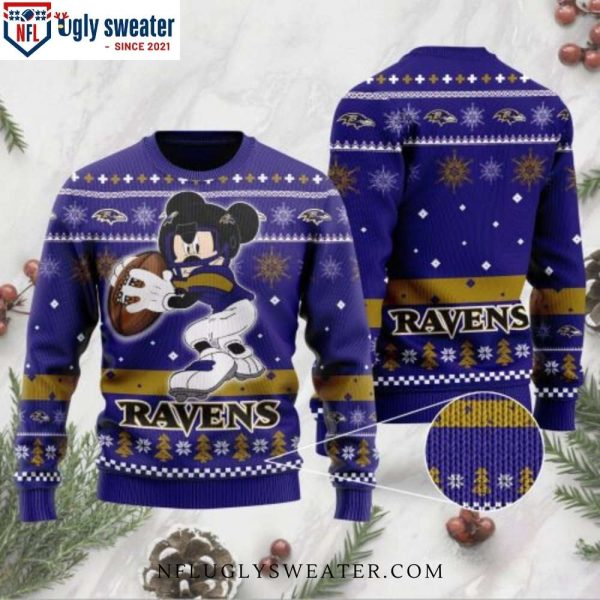 Ravens Christmas Sweater With Comical Mickey Mouse Graphics