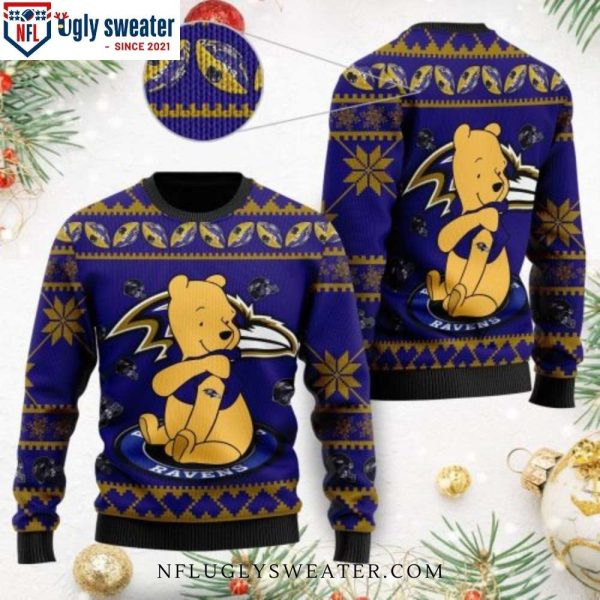 Ravens Christmas Sweater With Cute Winnie The Pooh Bear Graphics