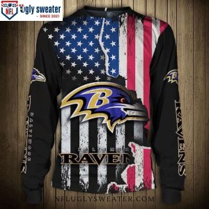 Ravens Logo And Flag Ugly Sweater Unique Gift For Fans