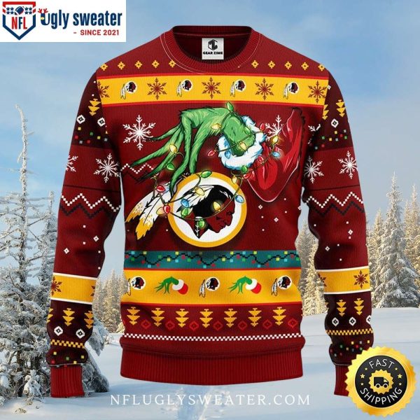 Red Grinch Stealing Christmas Washington Commanders Ugly Sweater