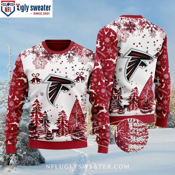 Red White Atlanta Falcons Christmas Sweater With Bells And Trees