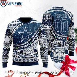 Reindeer Sled Design Dallas Cowboys Ugly Christmas Sweater- Custom Name And Number