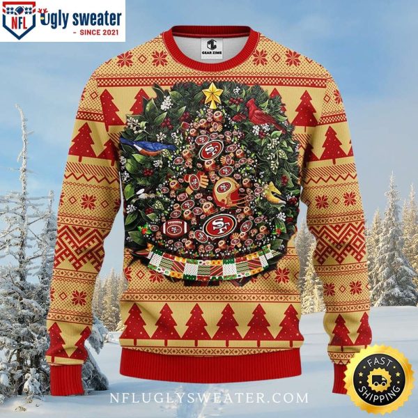 San Francisco 49ers Christmas Pine Tree Wreath Ugly Sweater