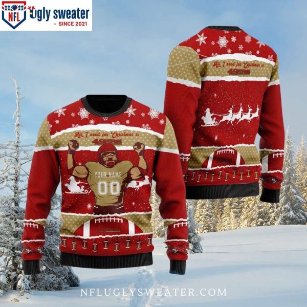 San Francisco 49ers Custom Name Santa Football Player Ugly Sweater