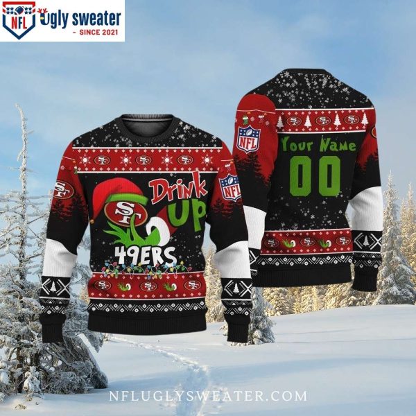 San Francisco 49ers Grinch Drink Up Ugly Christmas Sweater